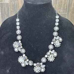 Vintage 1950s Gunmetal Rhinestone Bib Necklace Clear Gray Futuristic Statement